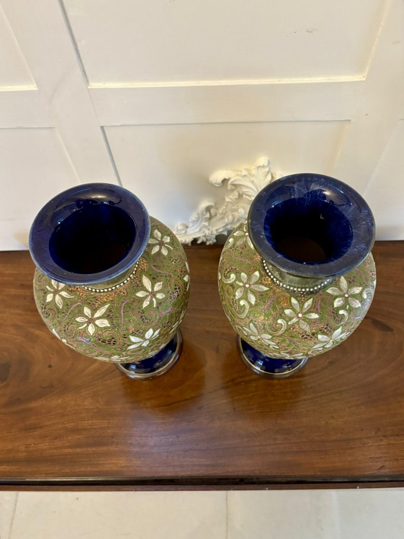 Pair of Antique Victorian Quality Doulton Slater Stoneware Vases - Image 3